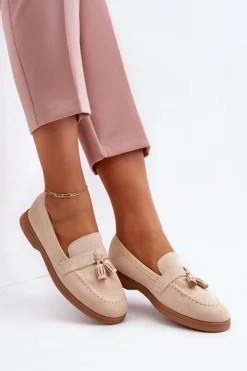 Sale Boto Damskie Zamszowe Mokasyny Beżowe Dansitu