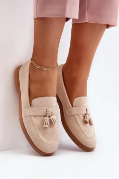 Sale Boto Damskie Zamszowe Mokasyny Beżowe Dansitu