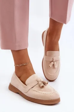 Sale Boto Damskie Zamszowe Mokasyny Beżowe Dansitu