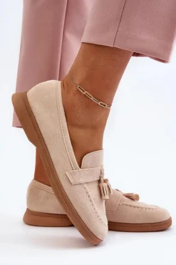 Sale Boto Damskie Zamszowe Mokasyny Beżowe Dansitu