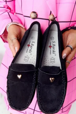 Damskie Damskie buty S.Barski Damskie Zamszowe Mokasyny S.Barski Czarne