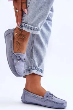 Outlet Boto Damskie Zamszowe Mokasyny e Si Passione Niebieski