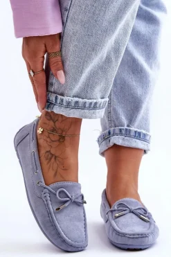 Outlet Boto Damskie Zamszowe Mokasyny e Si Passione Niebieski