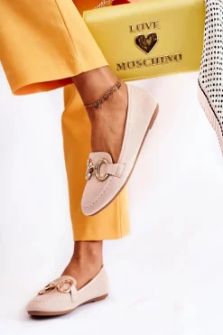 Boto Loafersy Damskie|Mokasyny Płaskie*Damskie Zamszowe Mokasyny Z Ozdobą Beżowe Reality