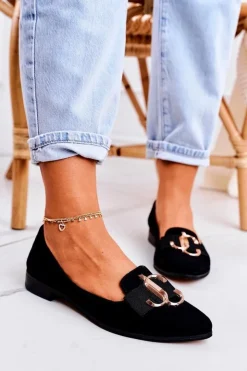 Outlet Boto Damskie Zamszowe Mokasyny Baleriny Czarne Mary-Jane