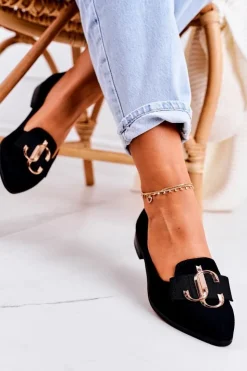 Outlet Boto Damskie Zamszowe Mokasyny Baleriny Czarne Mary-Jane