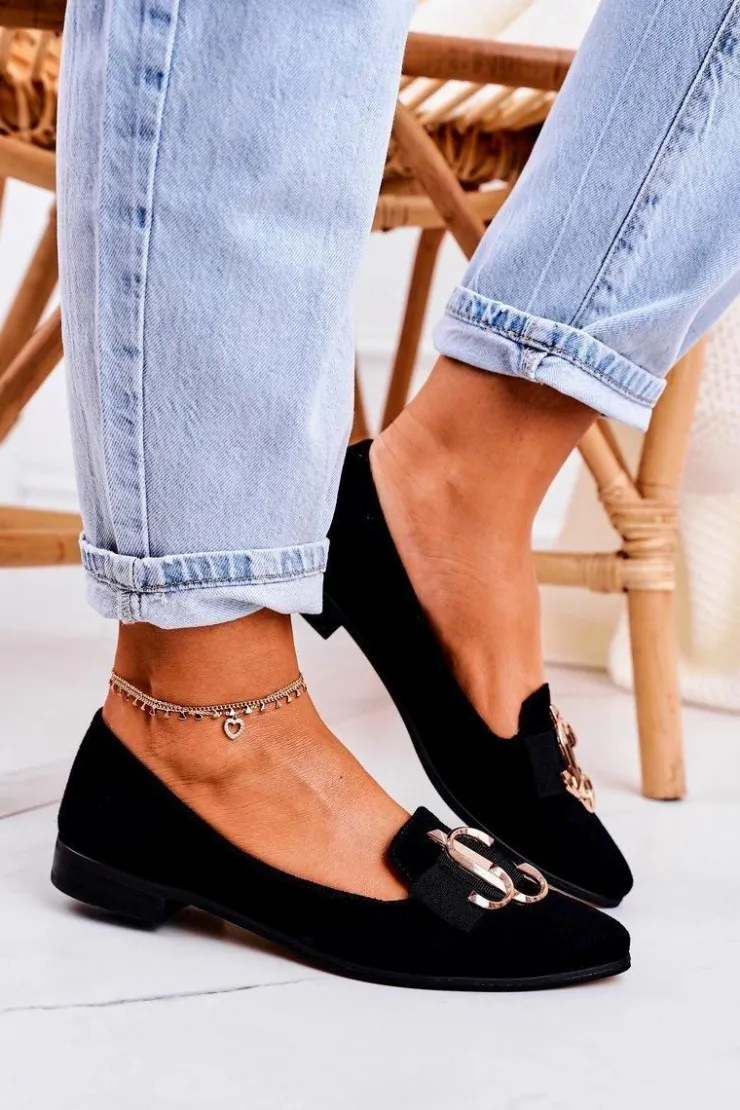Outlet Boto Damskie Zamszowe Mokasyny Baleriny Czarne Mary-Jane