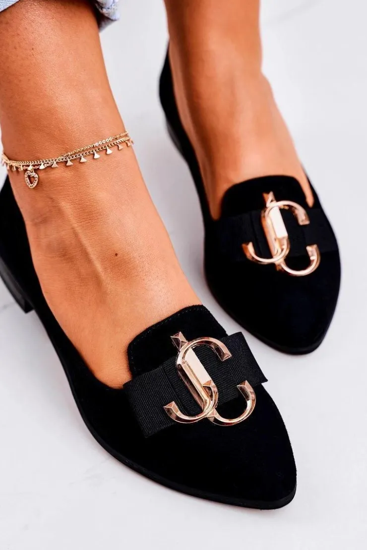 Outlet Boto Damskie Zamszowe Mokasyny Baleriny Czarne Mary-Jane