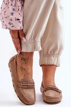 Boto Mokasyny Damskie Zamszowe*Damskie Zamszowe Mokasyny Beżowe Clorie