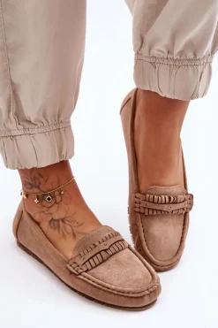 Boto Mokasyny Damskie Zamszowe*Damskie Zamszowe Mokasyny Beżowe Clorie