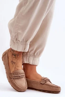 Boto Mokasyny Damskie Zamszowe*Damskie Zamszowe Mokasyny Beżowe Clorie