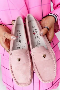Damskie Damskie buty S.Barski Damskie Zamszowe Mokasyny S.Barski Różowe