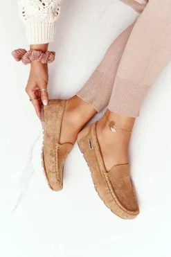 Clearance Boto Damskie Zamszowe Mokasyny Beżowe San Marino