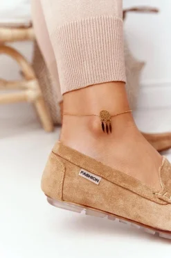 Clearance Boto Damskie Zamszowe Mokasyny Beżowe San Marino