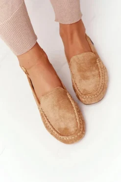 Clearance Boto Damskie Zamszowe Mokasyny Beżowe San Marino