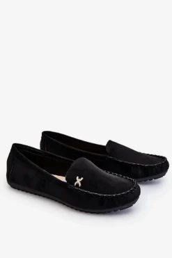 Boto Damskie Zamszowe Mokasyny Z Ozdobą Czarne Leah