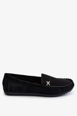 Boto Damskie Zamszowe Mokasyny Z Ozdobą Czarne Leah