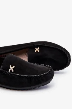 Boto Damskie Zamszowe Mokasyny Z Ozdobą Czarne Leah