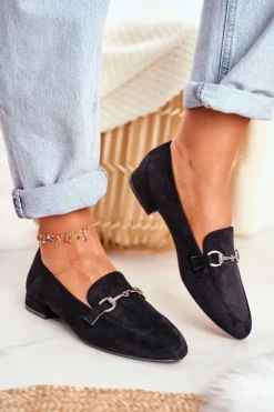 Online Buty Sergio Leone Damskie Zamszowe Mokasyny Sergio Leone MK733 Czarne