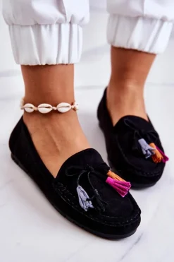 Damskie Boto Damskie Zamszowe Mokasyny Czarne Wilessa