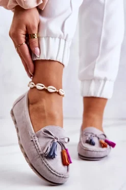 Outlet Boto Damskie Zamszowe Mokasyny Szare Wilessa