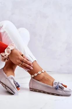 Outlet Boto Damskie Zamszowe Mokasyny Szare Wilessa