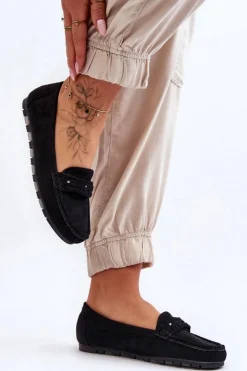 Boto Mokasyny Damskie Zamszowe*Damskie Zamszowe Mokasyny Czarne Clorie