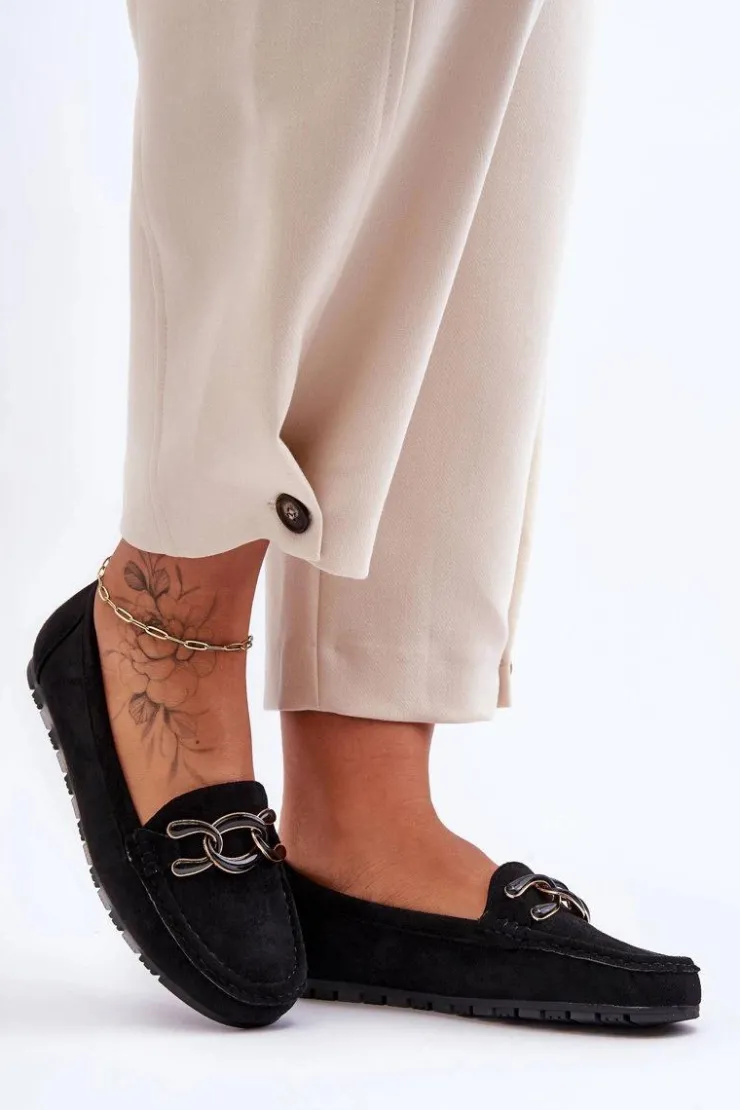 Damskie Boto Damskie Zamszowe Mokasyny Na Płaskiej Podeszwie Czarne Appia