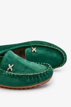 Damskie Boto Damskie Zamszowe Mokasyny Z Ozdobą Zielone Leah