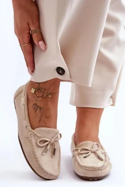 Outlet Boto Damskie Zamszowe Mokasyny Beżowe Si Passione Beżowy