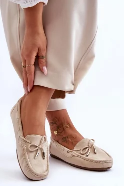 Outlet Boto Damskie Zamszowe Mokasyny Beżowe Si Passione Beżowy