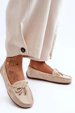 Outlet Boto Damskie Zamszowe Mokasyny Beżowe Si Passione Beżowy