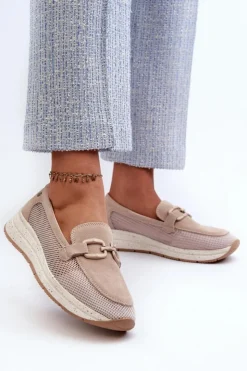 Damskie buty S.Barski Damskie Zamszowe Mokasyny D&A TW210 Beżowe Beżowy