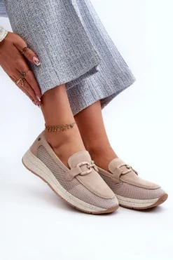 Damskie buty S.Barski Damskie Zamszowe Mokasyny D&A TW210 Beżowe Beżowy