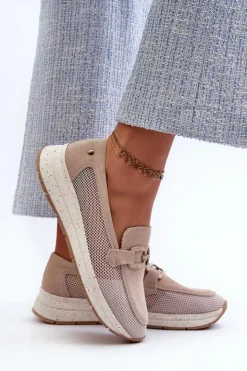 Damskie buty S.Barski Damskie Zamszowe Mokasyny D&A TW210 Beżowe Beżowy