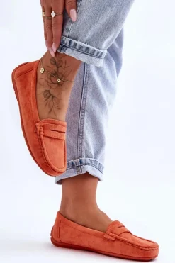 Damskie Boto Damskie Zamszowe Mokasyny Pomarańczowe Lenvie