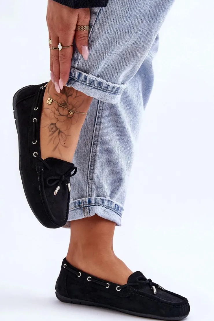 Damskie Boto Damskie Zamszowe Mokasyny Czarne Si Passione