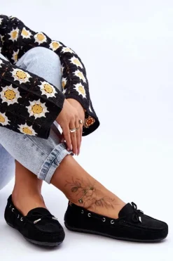 Damskie Boto Damskie Zamszowe Mokasyny Czarne Si Passione