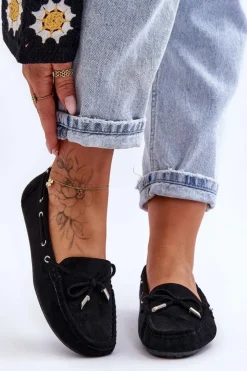 Damskie Boto Damskie Zamszowe Mokasyny Czarne Si Passione