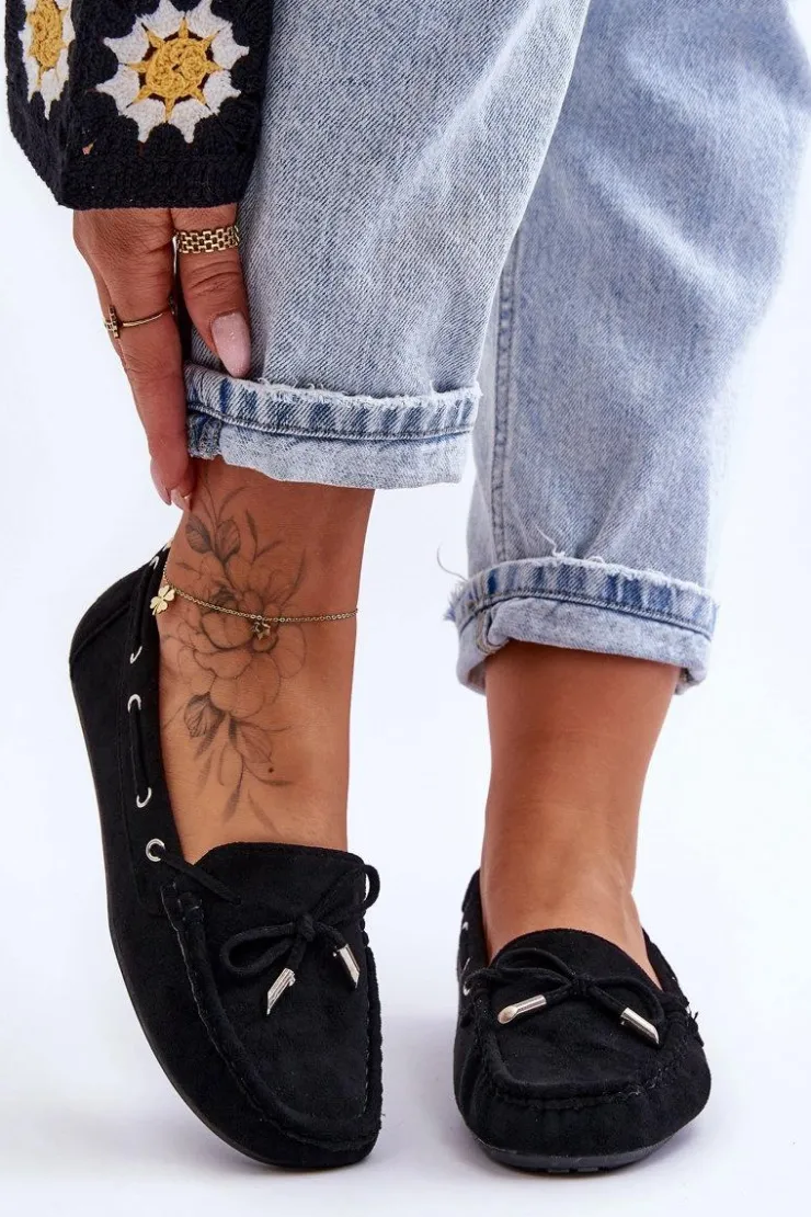 Damskie Boto Damskie Zamszowe Mokasyny Czarne Si Passione