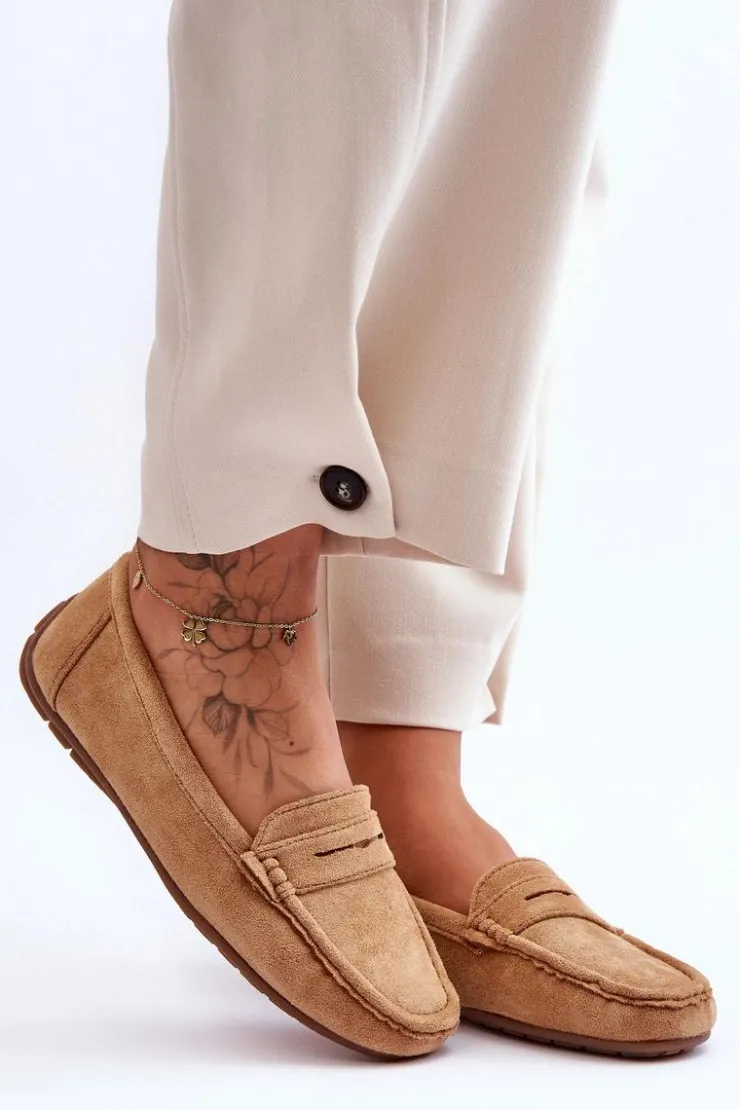 Damskie Boto Damskie Zamszowe Mokasyny Camel Lenvie