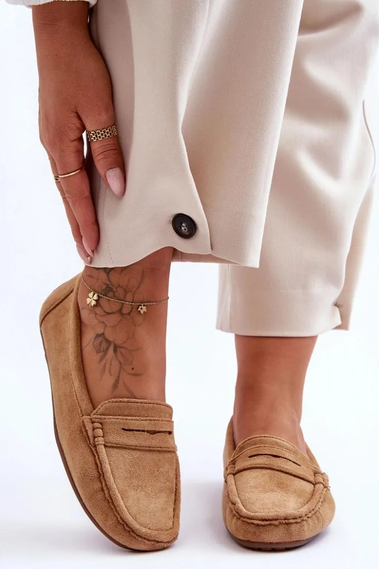 Damskie Boto Damskie Zamszowe Mokasyny Camel Lenvie