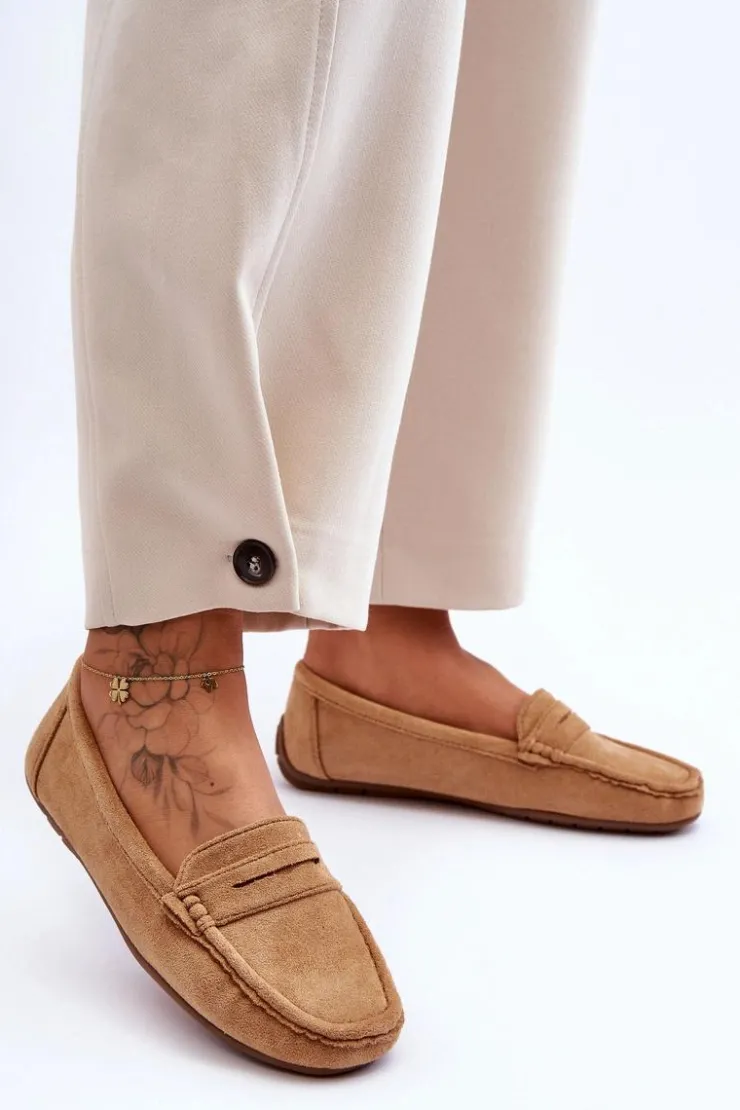 Damskie Boto Damskie Zamszowe Mokasyny Camel Lenvie