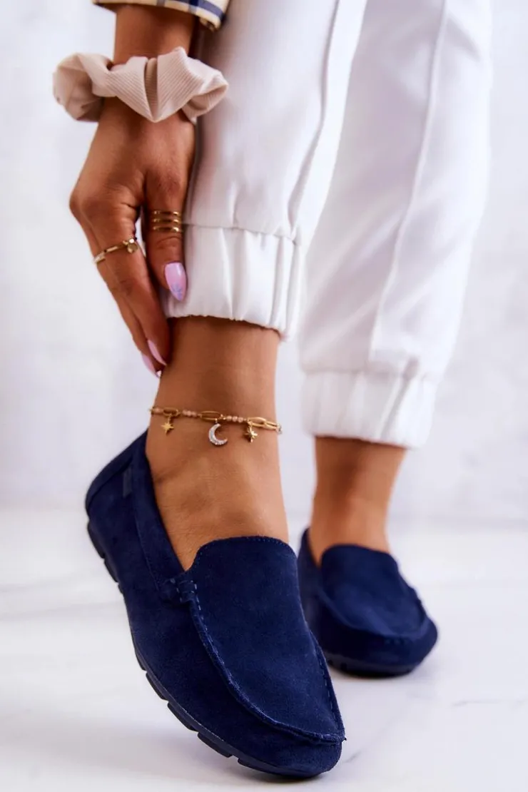 Big Star Shoes Mokasyny Damskie Zamszowe*Damskie Zamszowe Mokasyny Big Star JJ274659 Granatowe