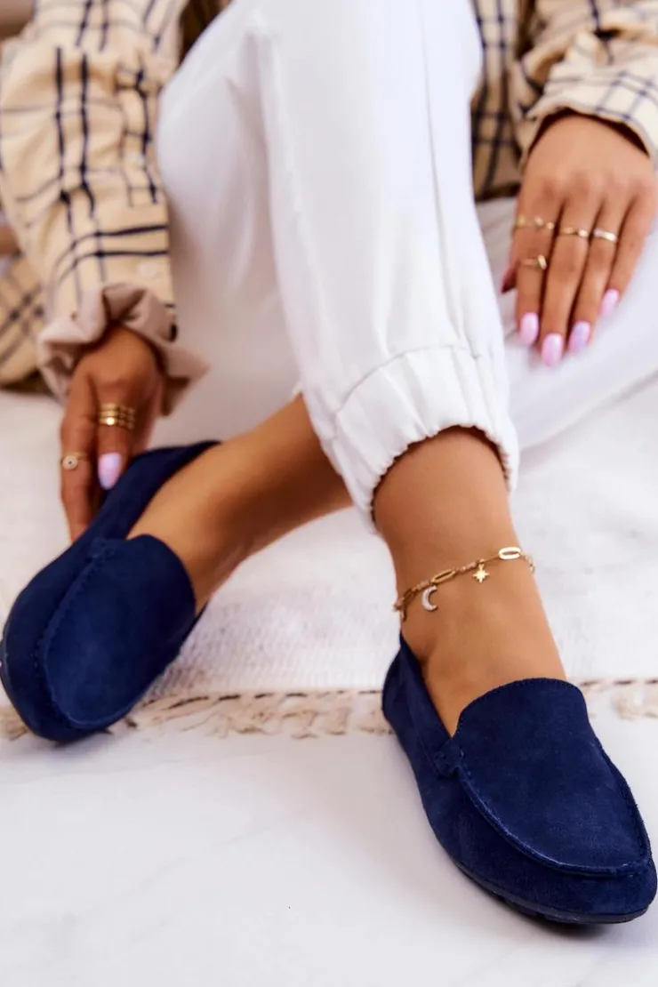 Big Star Shoes Mokasyny Damskie Zamszowe*Damskie Zamszowe Mokasyny Big Star JJ274659 Granatowe