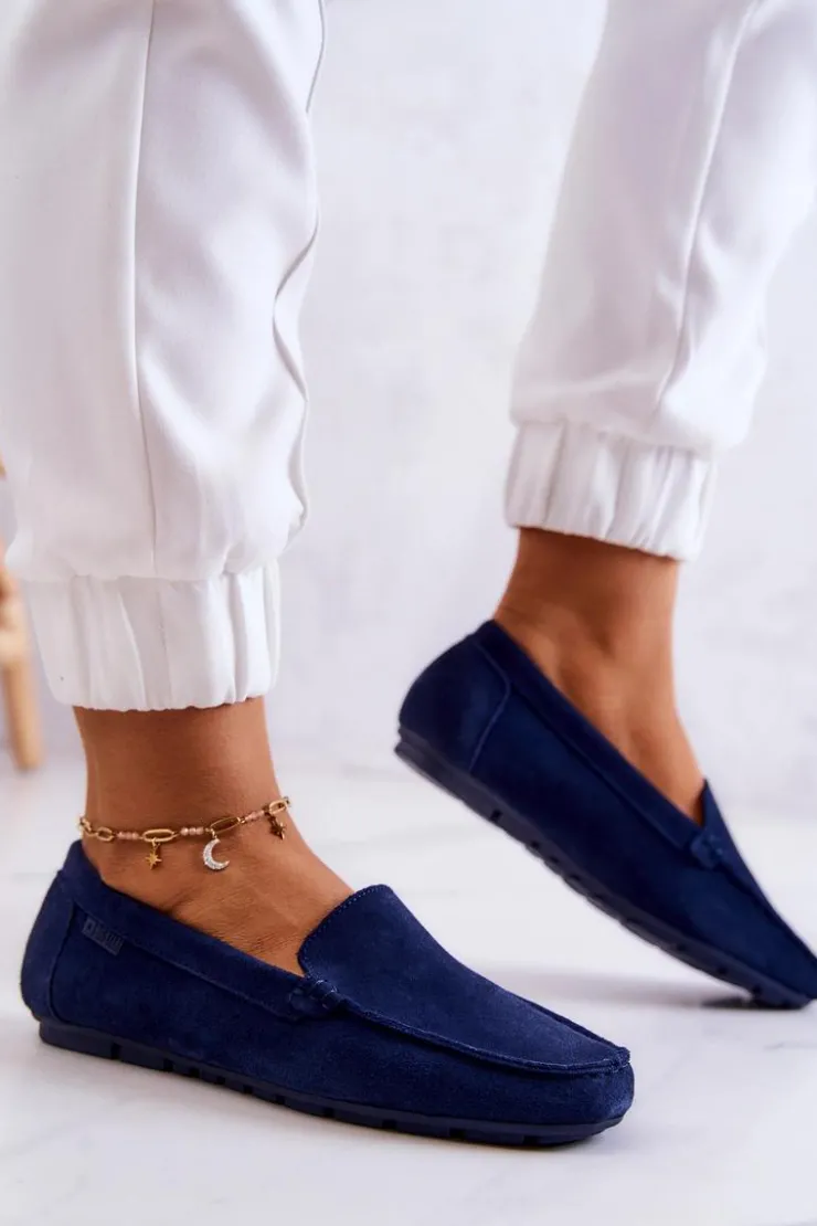 Big Star Shoes Mokasyny Damskie Zamszowe*Damskie Zamszowe Mokasyny Big Star JJ274659 Granatowe