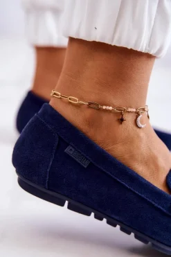 Big Star Shoes Mokasyny Damskie Zamszowe*Damskie Zamszowe Mokasyny Big Star JJ274659 Granatowe
