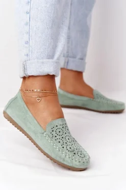 Boto Mokasyny Damskie Zamszowe*Damskie Zamszowe Mokasyny Zielone Molly