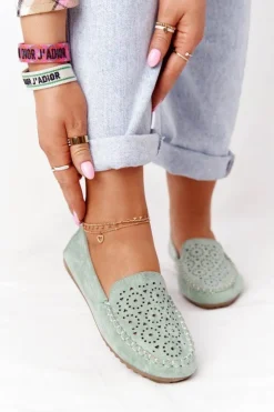 Boto Mokasyny Damskie Zamszowe*Damskie Zamszowe Mokasyny Zielone Molly