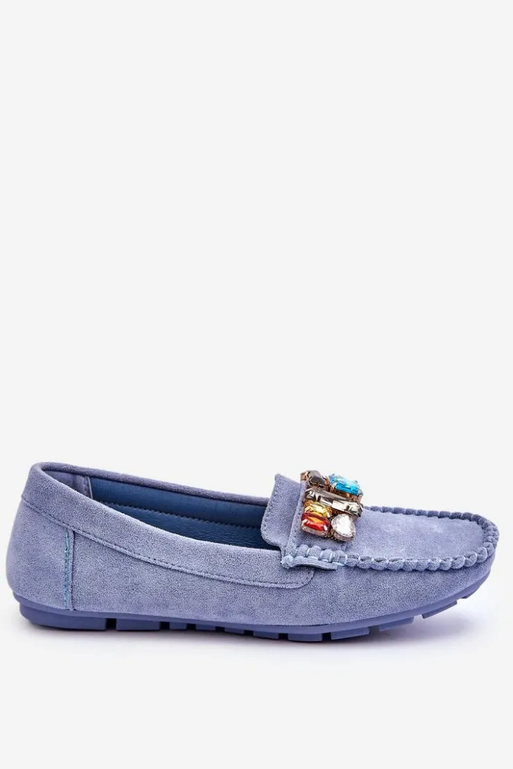 Evento Loafersy Damskie|Mokasyny Damskie Zamszowe*Damskie Zamszowe Mokasyny Z Kryształkami e Lucille Niebieski